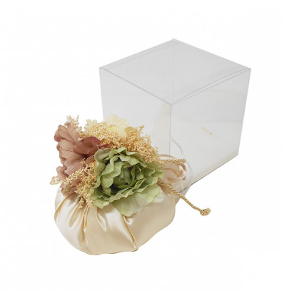 CM-125 Puffo profum. d11x11h con peonie ECRU' c/scat.pvc