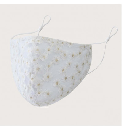 CM-13528 Mascherina pizzo margherite BIANCO