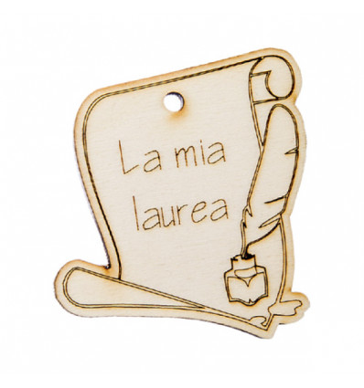1130014 Appendino pergamena LAUREA cm4 legno