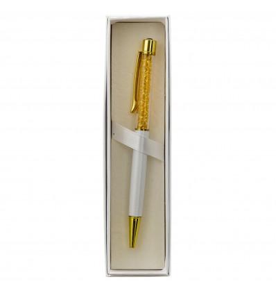 1347002 Penna strass cm14 c/gancio BIANCO/ORO giftbox