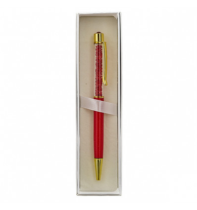 1347004 Penna strass cm14 c/gancio ROSSO/ORO giftbox