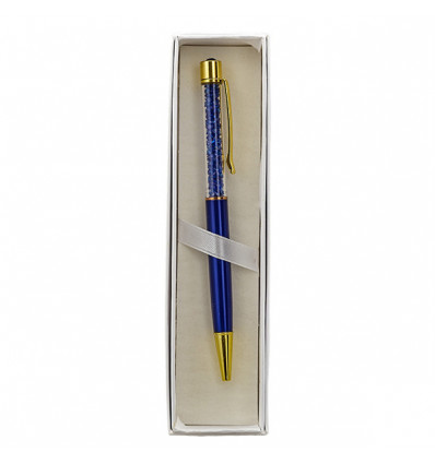 1347005 Penna strass cm14 c/gancio BLU/ORO giftbox