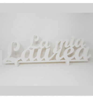 11301451 Scritta corsivo LA MIA LAUREA cm63x20h legno BIANCO