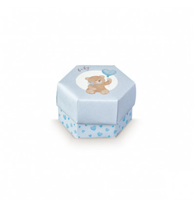 17847C Scatolina esagono f/c c/div. 6x6x4 orsetto AZZURRO (PAP 21)