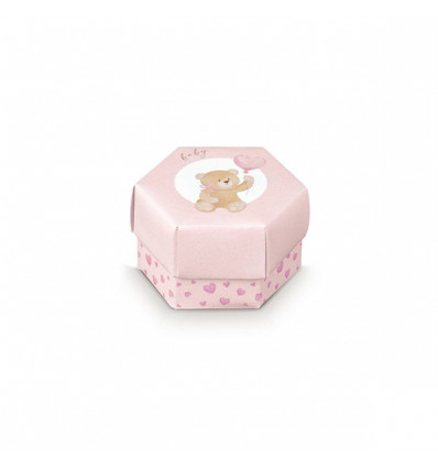 17855C Scatolina esagono f/c c/div. 6x6x4 orsetto ROSA (PAP 21)