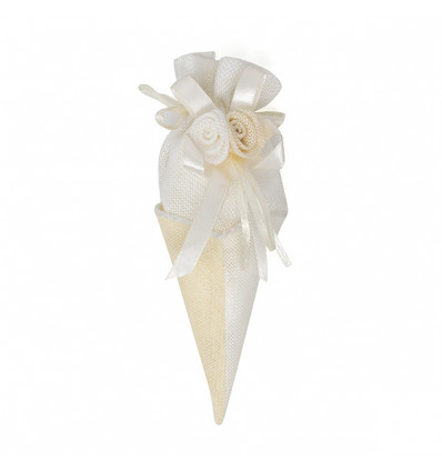 /867X063 Cono bicolore cot.c/roselline CREMA/BIANCO