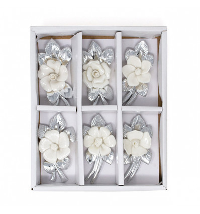 /875x047 Rametto fiore porc. cm6 6mod. bianco/arg.