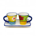 /1120011 Set 2tazzine+vassoio rett. ceram. Flower c/scat