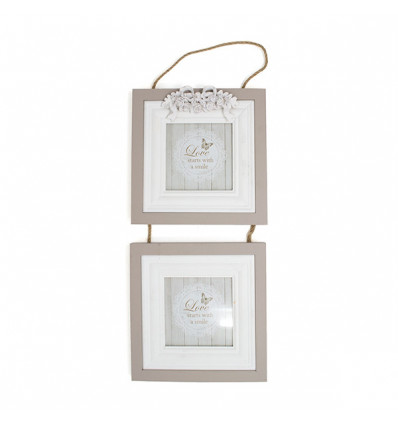 /1129011 Portafoto 10x10 a due legno FIOCCO bianco/tortora