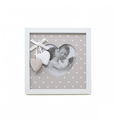 /1129058 Portafoto cuore10,5x10,5 legno 2col.ass. pois/cuori