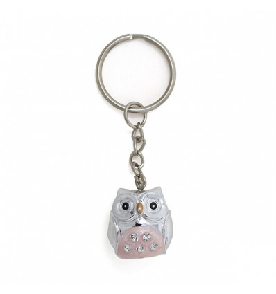 /1029835 Gufo portachiavi cm2 arg. strass ROSA