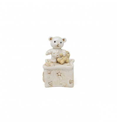 /QLUX15162 Scatola 5x5x7 c/orsetto Bear resina h11 AVORIO/BEIGE