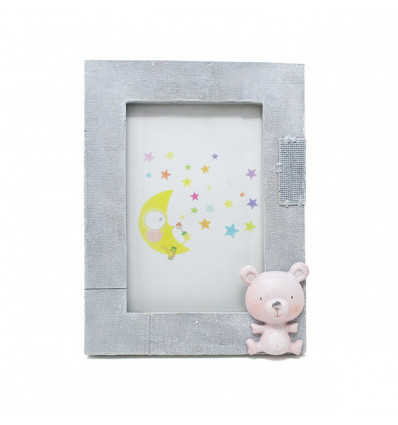 /QLUX17304 Cornice 10x15 orsetto resina GRIGIO/ROSA