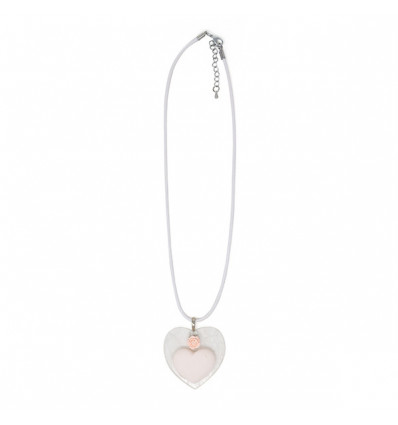 /TUA3 Collana cuore+rosa PESCA c/plex pizzo BIANCO