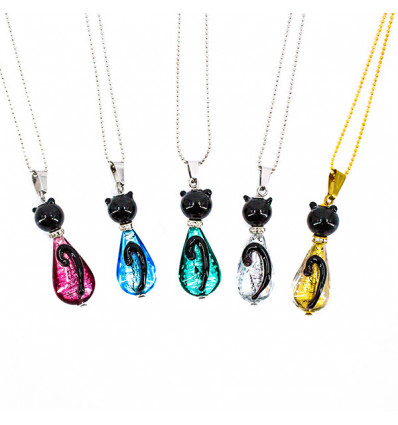 /PM0098 Collana c/pend. GATTINO vtr Murano c/scat.12col.ass.