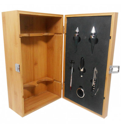 TB 1121 Cassetta bamboo 2 bottiglia + 6 accessori