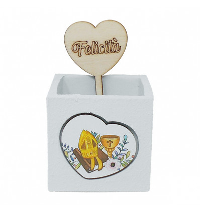 0230706 Vaso x piantina 7x7x6,5h c/tag lgn cuore CALICE+CRESIMA