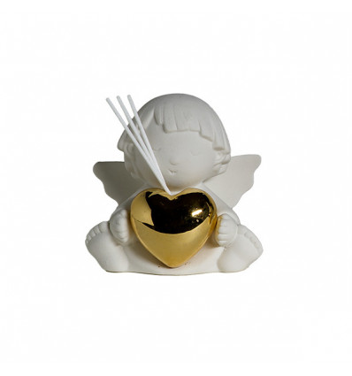 /TB 1607 Profum.putto biscuit bianco seduto h12,5 con cuore oro